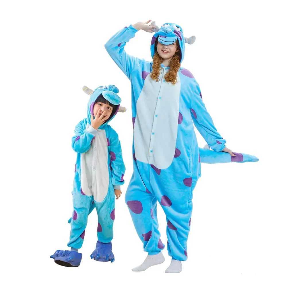 Monster Sully Onesie Anime Kigurumis Mother Boys Halloween Family Funny Suit Warm Pajama Set With Slippers Chiristmas Sleepwear L251021MRMI