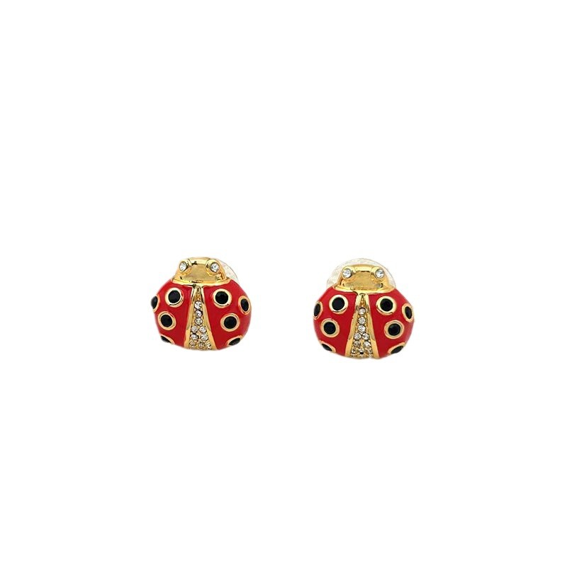 Designer earrings diamond earrings Retro fashion cute seven star ladybug earrings with a niche design sense free shipping