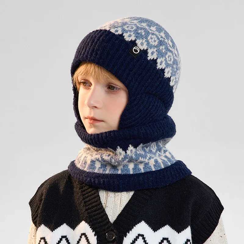 2Pcs Winter Kids Knitted Hat Scarf Set 2025 New Children Beanie Hats Neck Warmer Fleece Lining Skiing Child Girl Boy Cap 410Y J251021