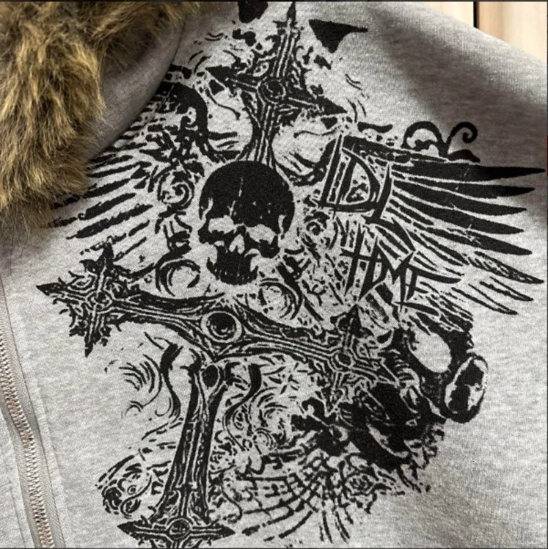 Harajuku Y2K Fur Collar Fleece Thickened Zipper Hoodie Women Street Casual Loose Warm Sweatshirt Unisex Trend Joker 251017