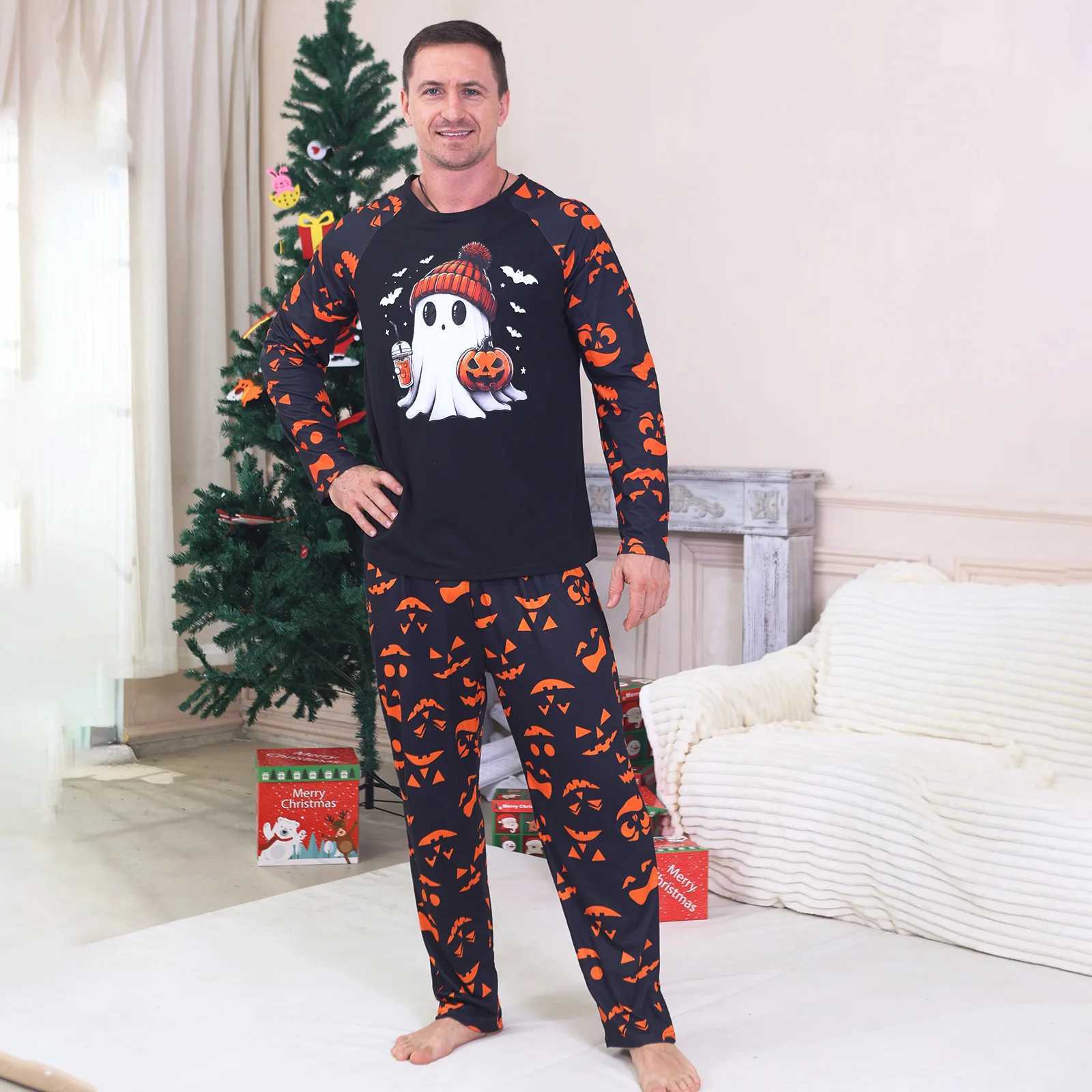 Family Look Halloween Party Pajamas Set Mom Daughter Dad Son Matching Outfits Cartoon Print Soft Loose 2 Pieces Suit Sleepwear L2510219YVJ