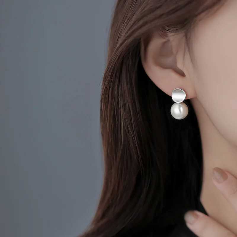 925 Sterling Silver Geometric Curved Surface Circular Pearl Stud Earring for Women Fine Jewelry High Luxury Vintage Accessories J251021