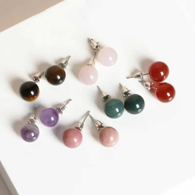 6mm 8mm 10mm Natural Agate Earrings Healing Crystal Stone Round Ball Pearl Beads Stud Fashion Jewelry for Women Girl J251021