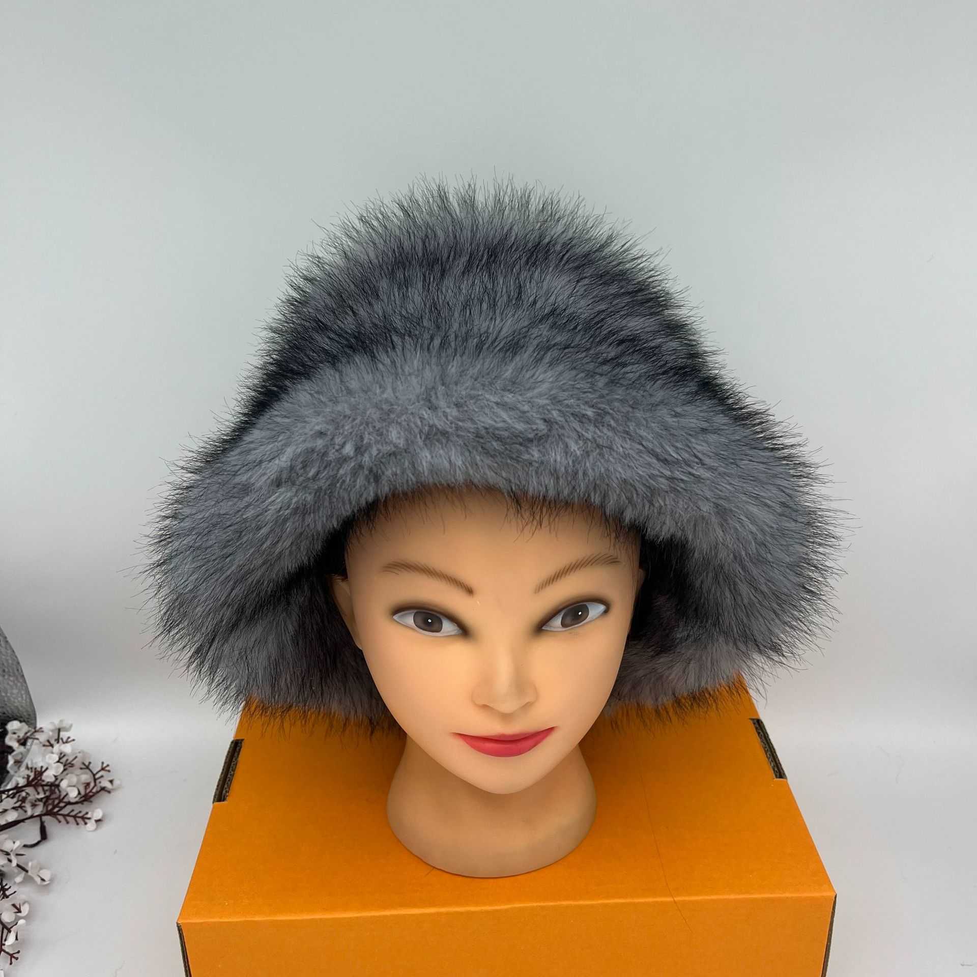 Fashion Thickened Warm Faux Fox Fur Round Top Hat Russian Snow Hat Plush Fisherman Hat H251020