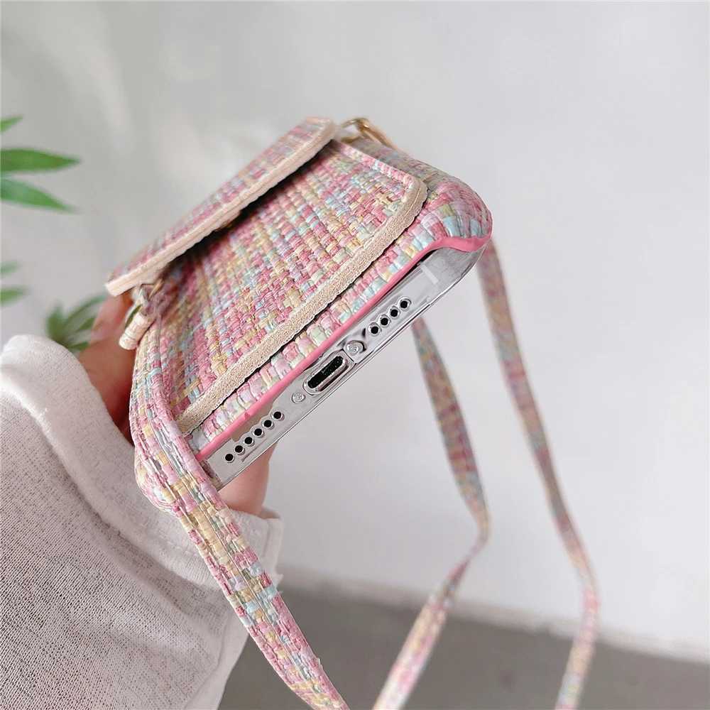 Luxury Leather Weave Wallet Crossbody Lanyard Strap Case For iPhone 14 11 12 13 15 Pro Max X XS XR 8 7 Plus SE Card Holder Cover J251114
