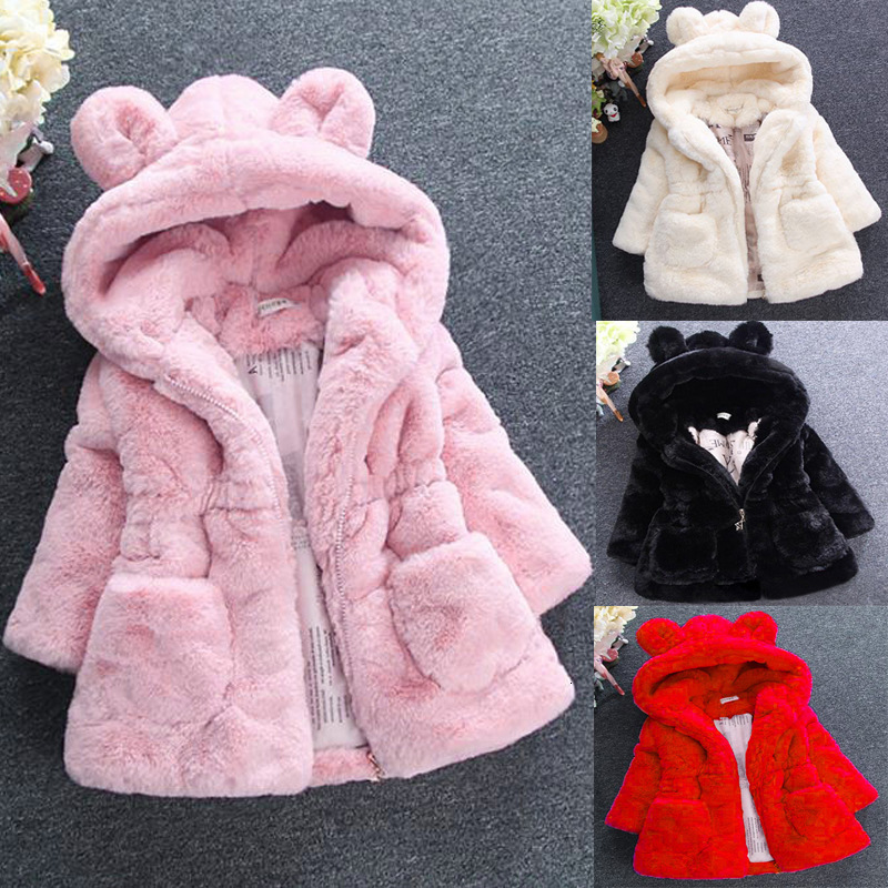Hot selling designer children's clothing girls' jacket new girls' fur coat children's artificial fur ear thick padded jacket