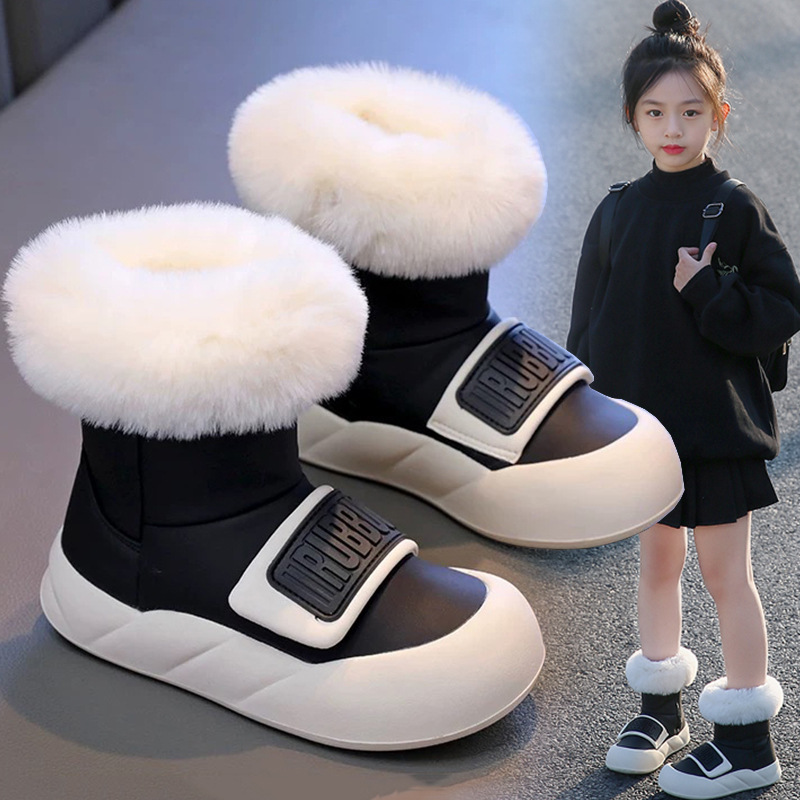 Fashionable children's snow boots simple girls' short boots winter thick warm princess boots medium and large children's cotton boots F