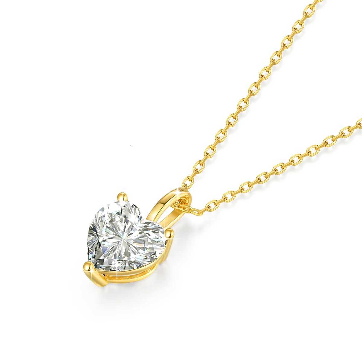 Genuine 14K Gold Heart Moissanite Necklace 1CT/2CT/3CT AU585 Pendant Classic for Women Anniversary Party Gift Trendy JewelryXJ250717