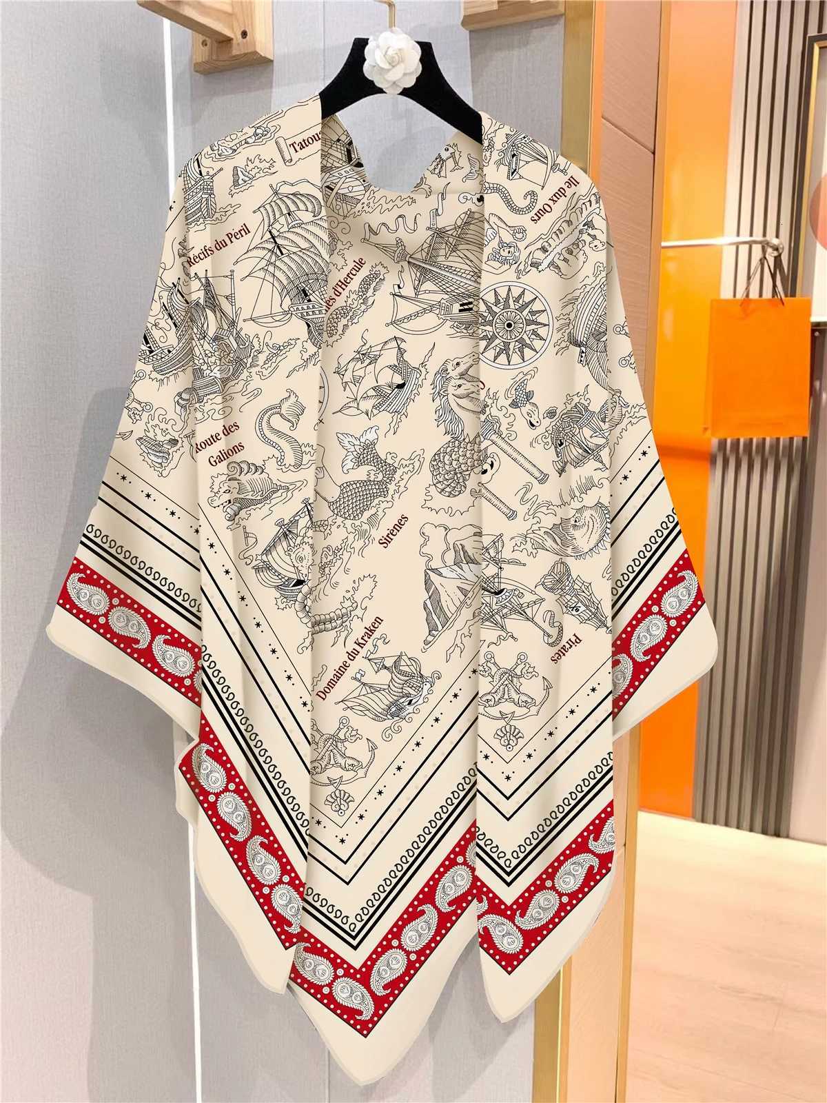 130CM Silk Cashmere Scarf Women Hand Rolled Shawls Sailing Cashews Print Square Scarves Wraps Lady Bandana Big Hijabs W251021