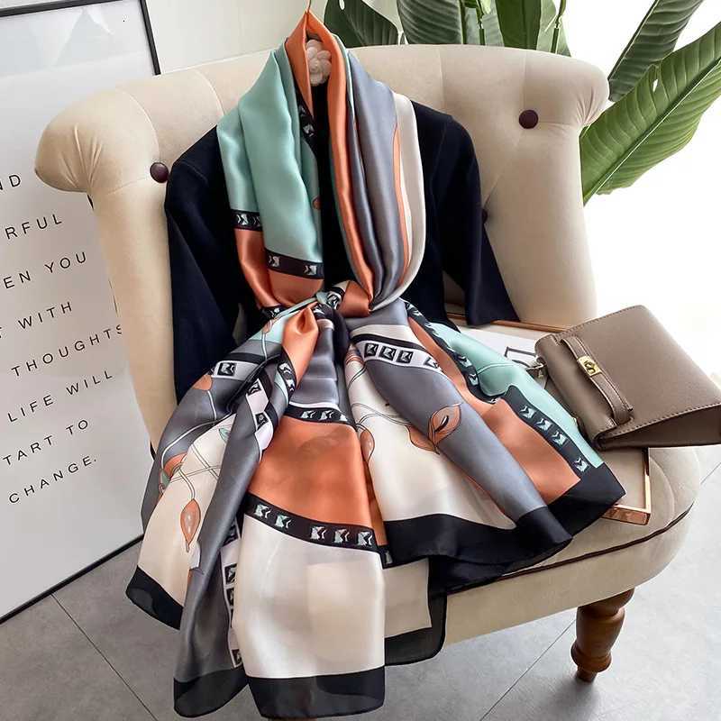 18090cm Large Silk Satin Scarf Hijab Women Print Spring New Shawl Wrap Female Hand Foulard Pashmina Travel Echarpe 2022 NEW W251021