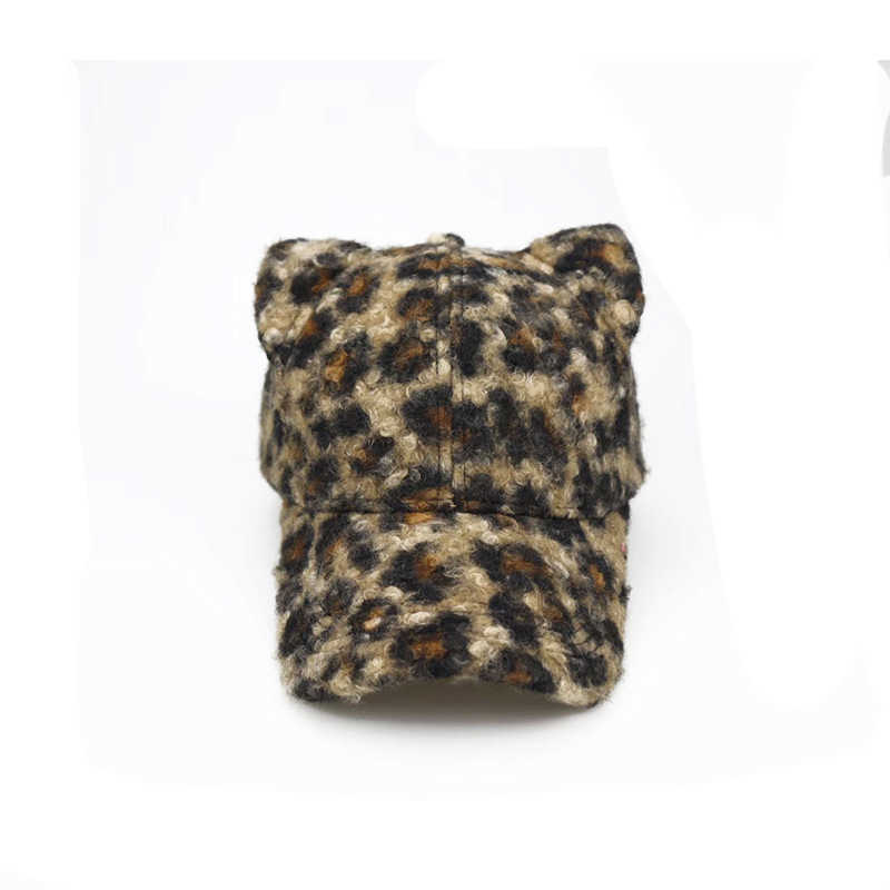 New Autumn Winter Leopard Print Terry Baseball Cap with Ears Cute Warm Versatile Street Style Fashion Duckbill Cap H251020