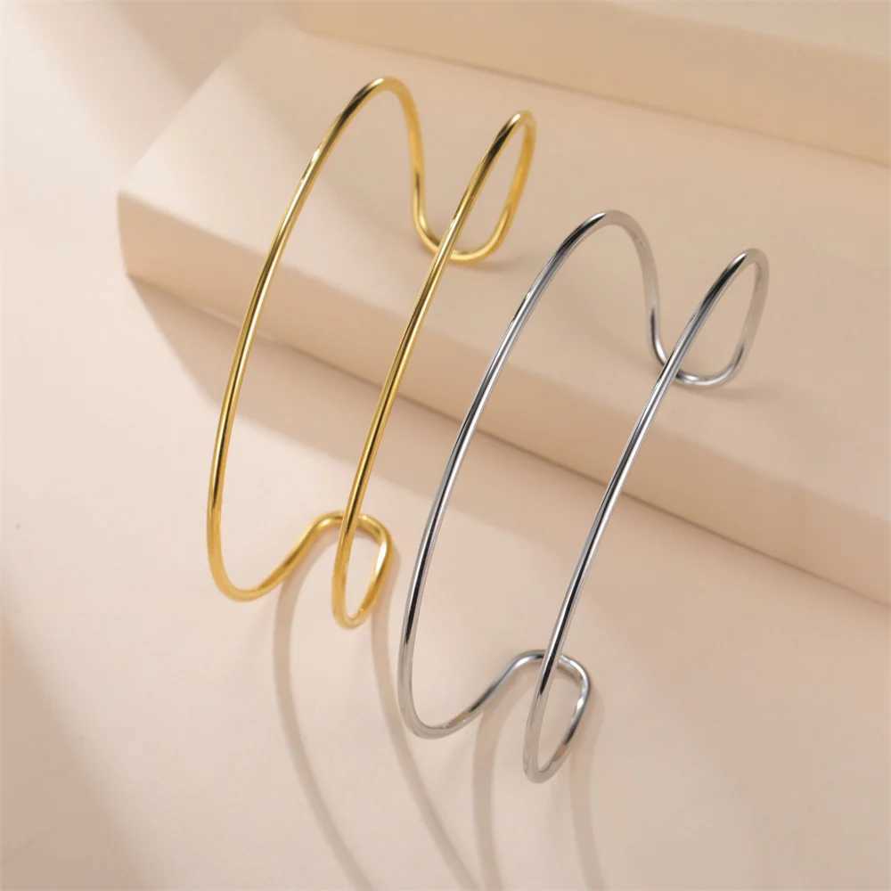 Simple C Shape Bracelets for Women Stainless Steel Gold Color Adjustable Open Cuff Bangle Jewelry Double Layered Bracelet Gifts J251021