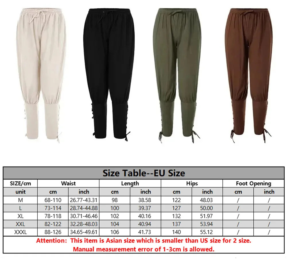 2Pcs Mens Medieval Knight Costume Set Renaissance Cosplay Pirate Shirts Ankle Banded Pants For Halloween Cotton Linen Fabric 251021