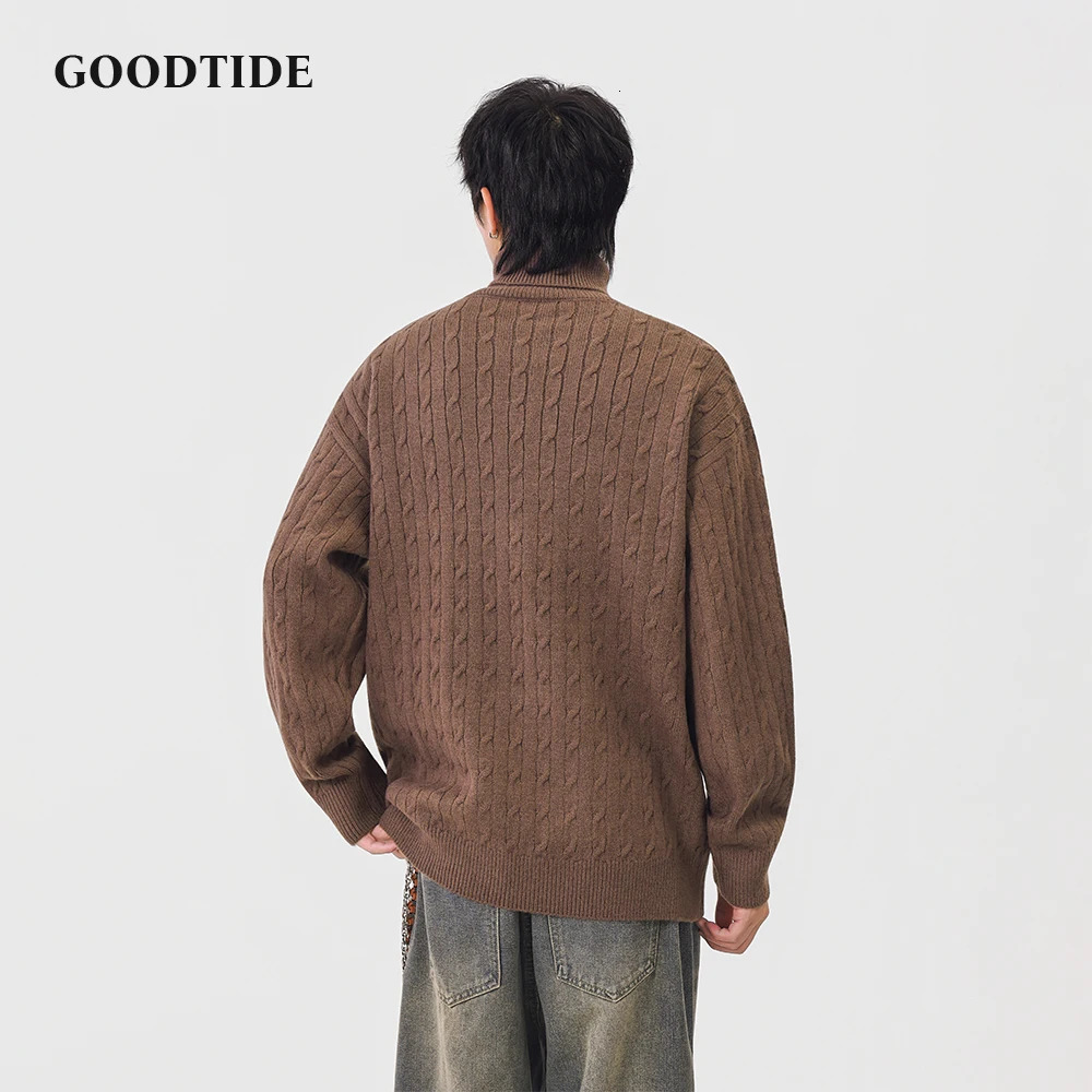 Fashion Mens Casual Turtleneck Sweater 2025 Winter Cable Knit Pullover Comfortable Soft Long Sleeve Jumper Top 251020