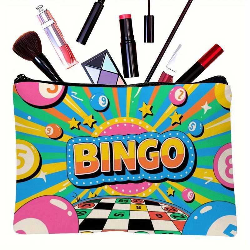 1pc Bingo Game Makeup Bag Retro Arcade Cosmetic Organizer with Bingo Balls Pattern Lightweight Travel Toiletry PouchW251021