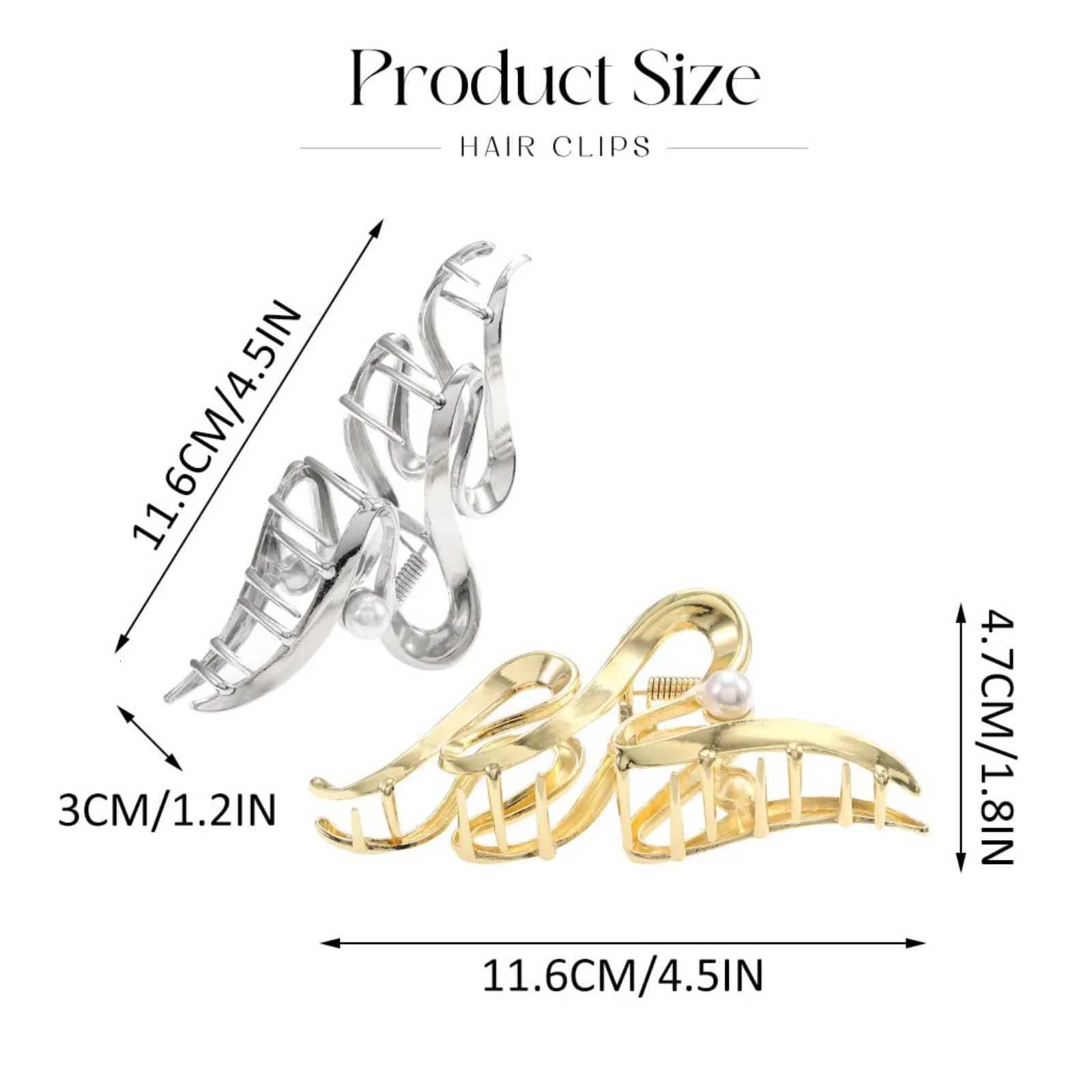 1PC Gold and Silver S Shaped Hair Clamps Pearl Accented Hair Accessories Trendy Clips for Womens Updo HairstylesW254021