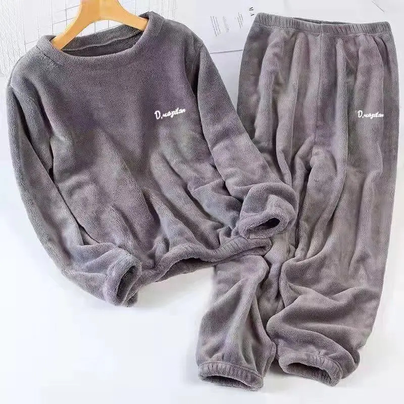 Leisure AutumnWinter Womens Warm Velvet Pajamas Loose Round Neck Elastic Top Wool Waist Tight Leg Pants Set 251021