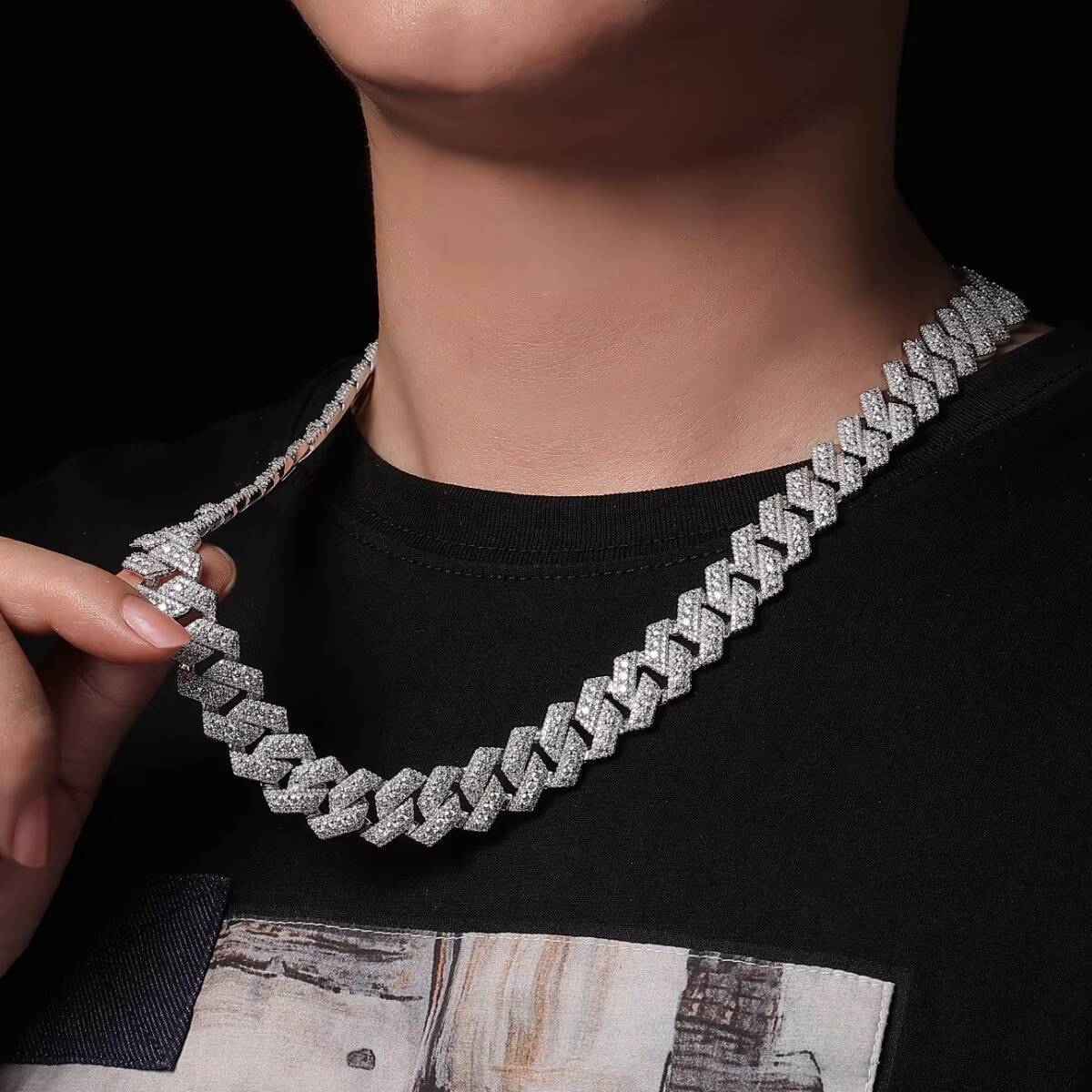 Zanlong 14038 Wholesale Cuban Hip Hop Jewelry Fashion Silver Necklaces Diamonds Iced Out Cuban Necklace for Men Moissanite Chain