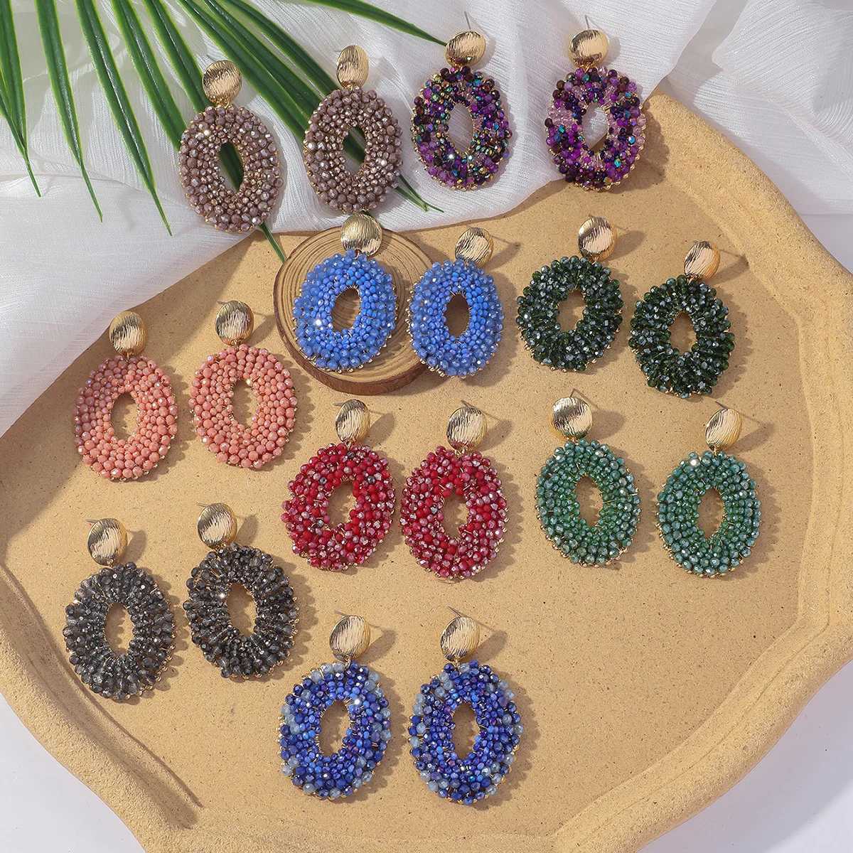 Bohemain Vintage Oval Crystal Beaded Drop Earrings for Women Handmade Multicolor Big Statement Earring Summer Party Jewelry Gift J251021