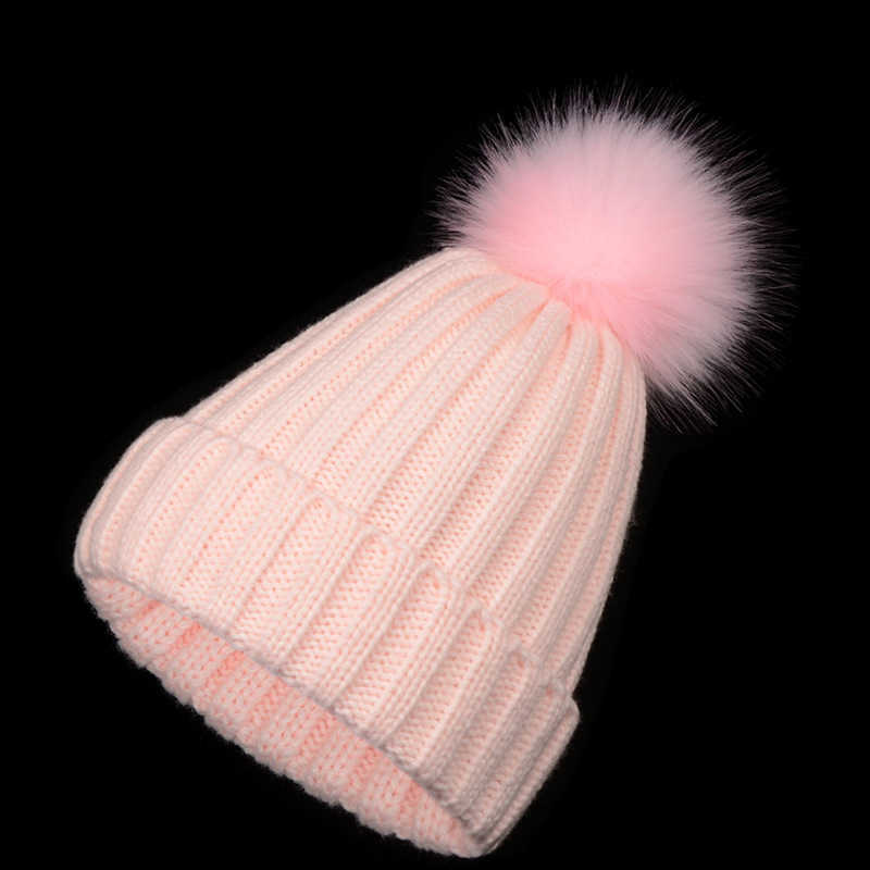 Knitted Hat for Women Autumn and Winter New Hat Womens Wool Hat Faux Fox Fur Ball Hat Fake Fur Ball Thickened Warm Hat H251020
