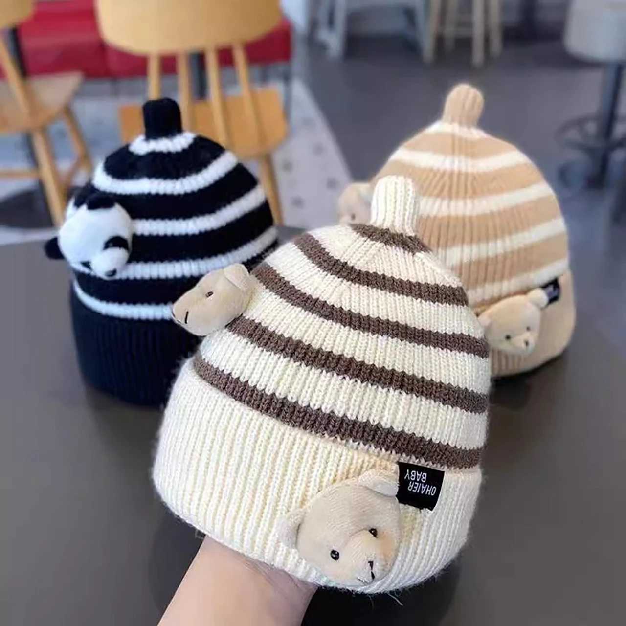 Fashion Stripe Kids Beanies Winter Warm Children Knit Hat 28Year Boy Girl Woolen Crochet Bonnet Cute Cartton Baby Pullover Cap J251021