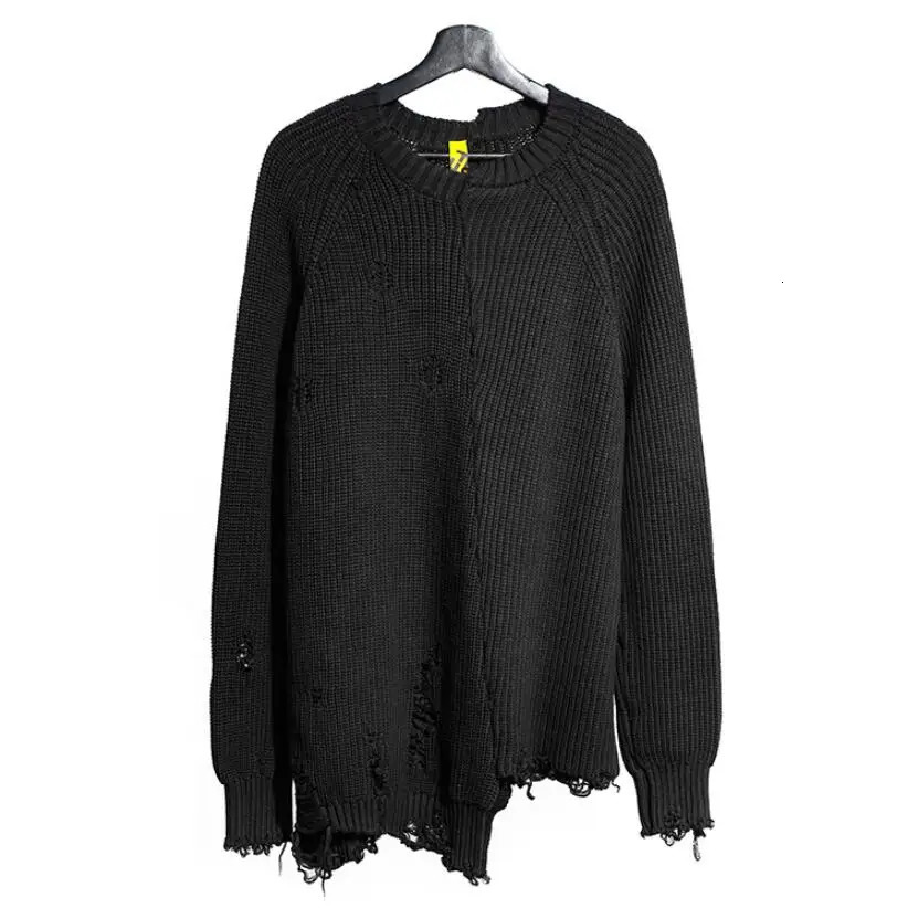 Autumn winter men ripped hole patchwork oversized knitted sweater irregular n hip hop punk knitwear women vintage pullover 251020