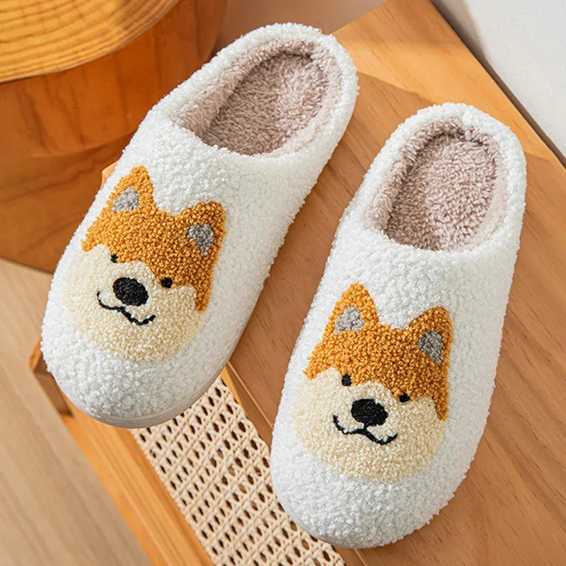 Cartoon Corgi Printed Home Slippers Women Winter Warm Soft Bottom NonSlip Plush Slippers Woman Indoor Flat Cotton Slides 251021