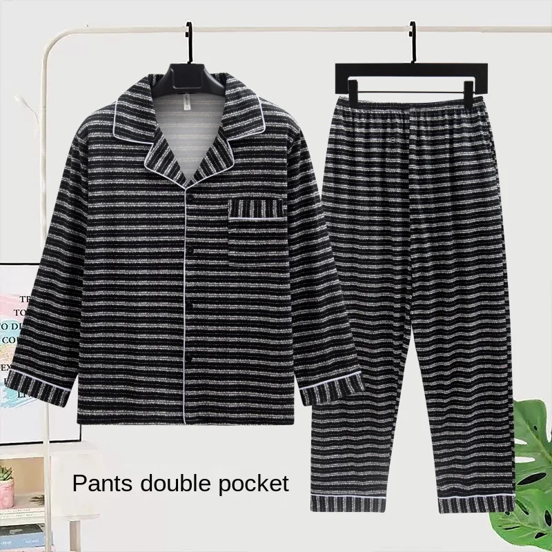 Vintage Fashion Plus Size Mens Sleepwear 2025 Autumn Winter Thick Warm Mens Pajamas Lapel Neck Cardigan TwoPiece Pajamas 251021