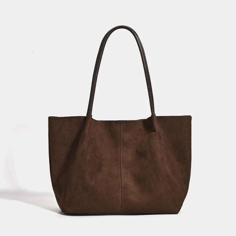 New Women's Retro Suede Frosted Casual Large Design Commuter High-End Armpit Soft Handle Zipper Closed Tote Bag 251021