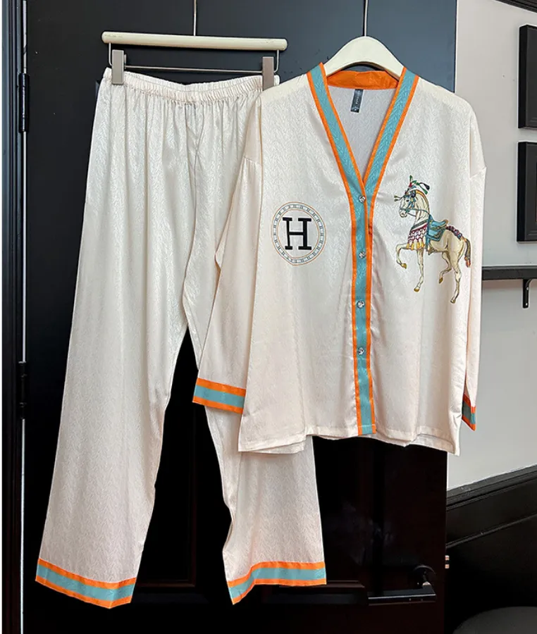 Women's Sleepwear Designer pajamas women autumn and winter cardigan deluxe long sleeved ice silk simulation silk woman Women Clothing Sleepwear Underwear