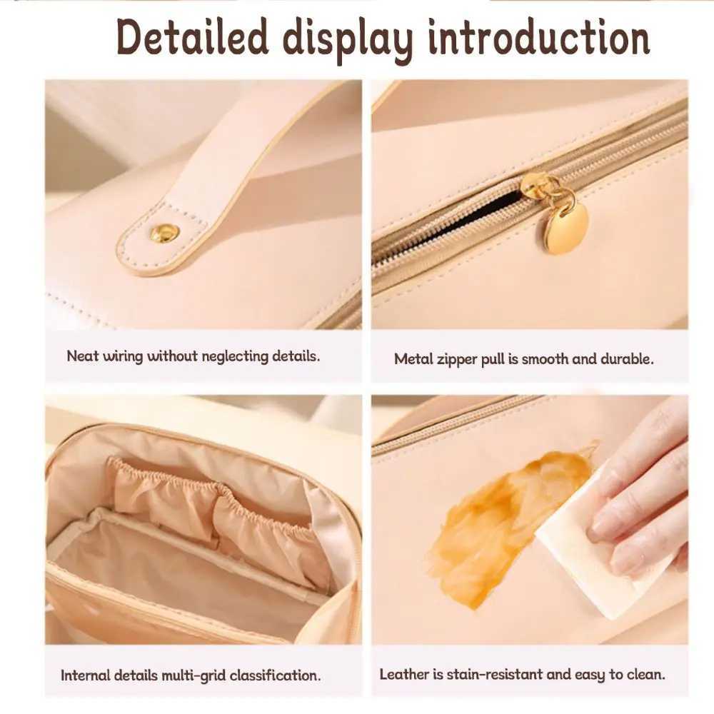 Customized Personalized Leather Square Cosmetic Bag Beauty Skin Care Large Capacity High Quality Portable Handheld Cosmetic CaseW251021