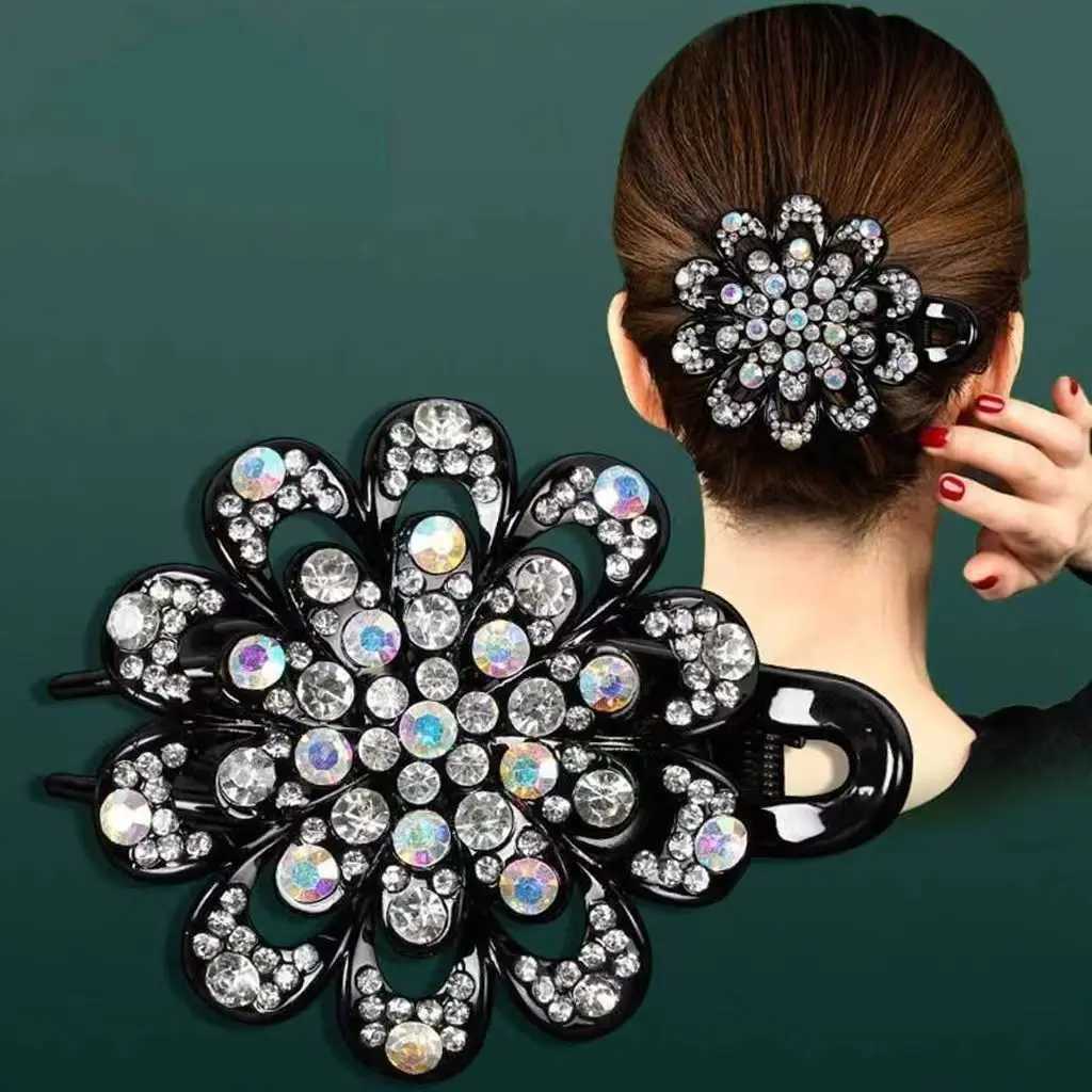 Korean Style Women Girls Hair Accessories Duck Billed Hairpins Headwear Coiled Rhinestone Elegant Hair Clip Three Tooth ClipW254021
