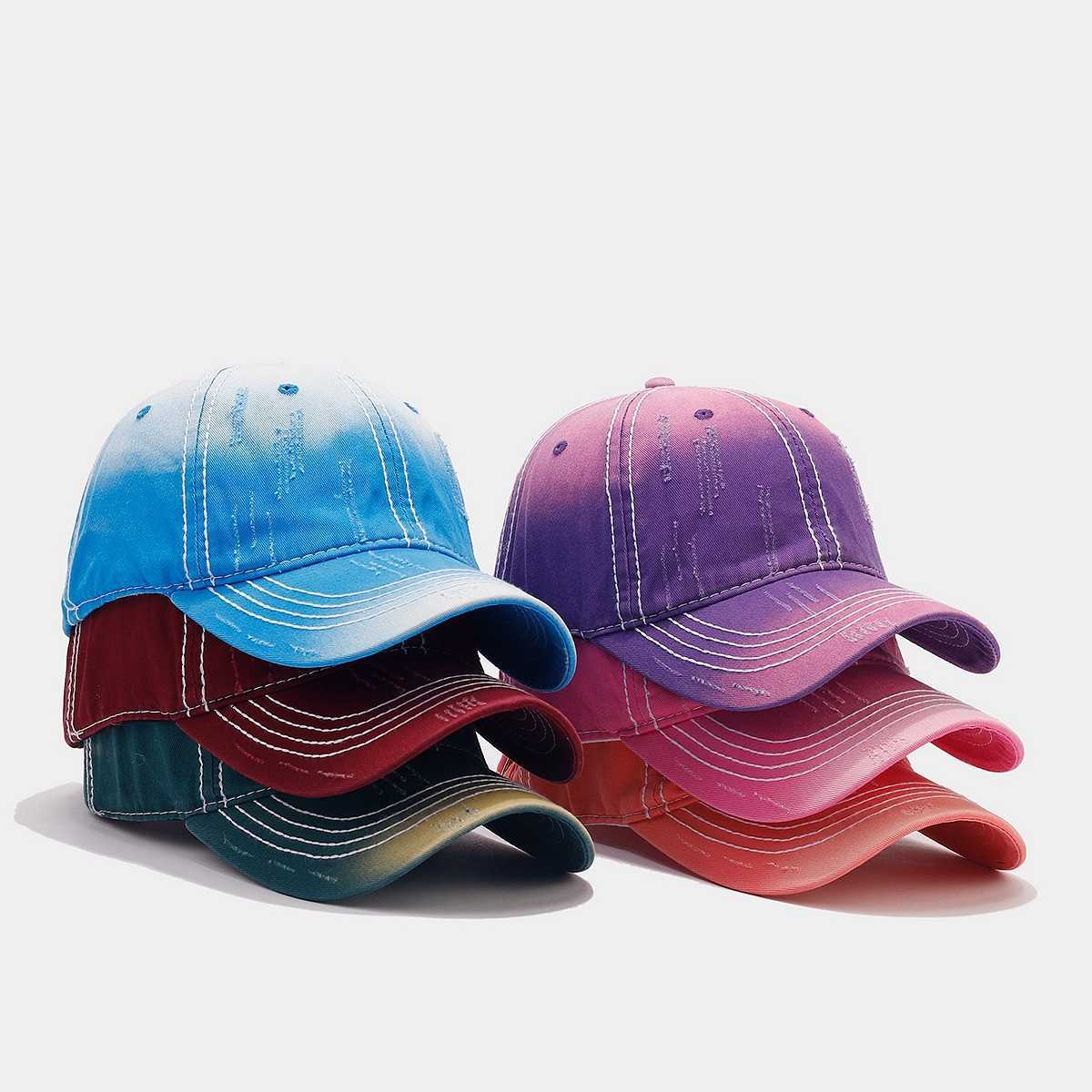 Spring Summer Outdoor Washed Frayed Soft Top Mens Baseball Cap Fashion Gradient Versatile Duckbill Cap for Women H251020