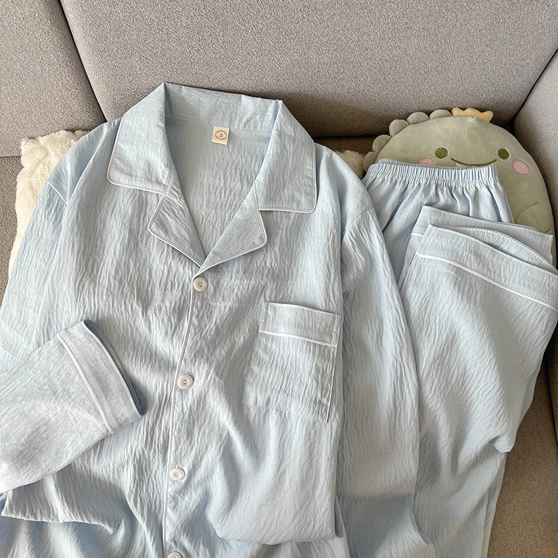 Autumn Solid Simple Mens Pajamas Set Plus Size Lapel Neck Long Sleeve 2 PC Mens Pajamas Casual Soft Oversized Loungewear 251021