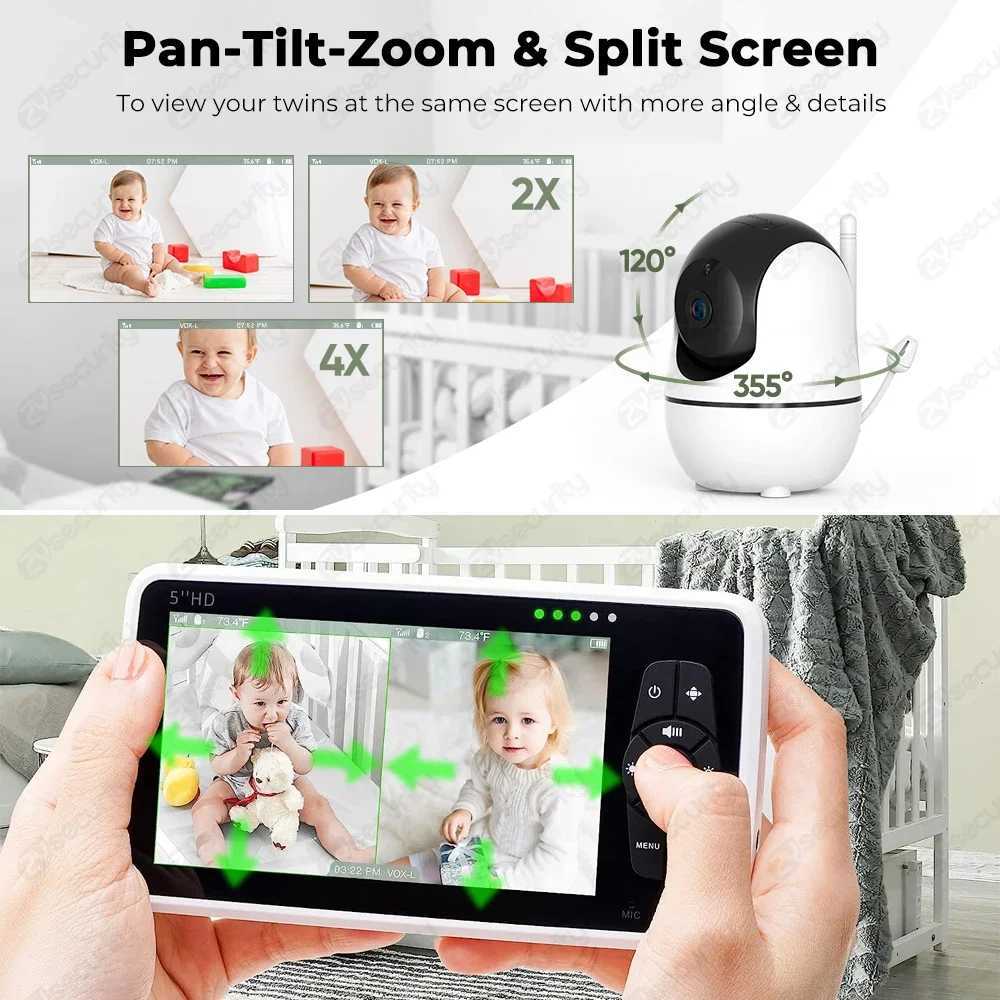 Baby Monitor with 2 Cameras 5 Inch SplitScreen Baby Phone with Camera and Audio PanTiltZoom Baby Camera No WiFi2Way Talk J251121