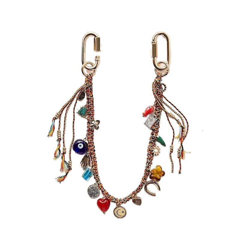 bag charms designer New Freepeople Fashion Personality Devil's Eye Metal Geometric Heart Pendant Woven Keychain key chain