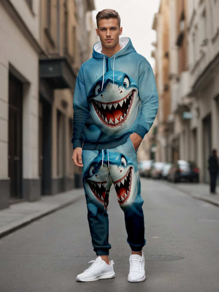 Men's Ankle-Length Knitted Hoodie Casual Outdoor Polyester Sweatshirt Gradient Color Print with Adjustable Drawstring - LMWY00172