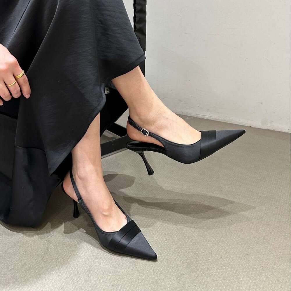 Cool and Sexy Pointed Designer Shoe Satin High Heels for Women, Elegant Thin Heels, Fairy Style Closed-Toe Backless Sandals