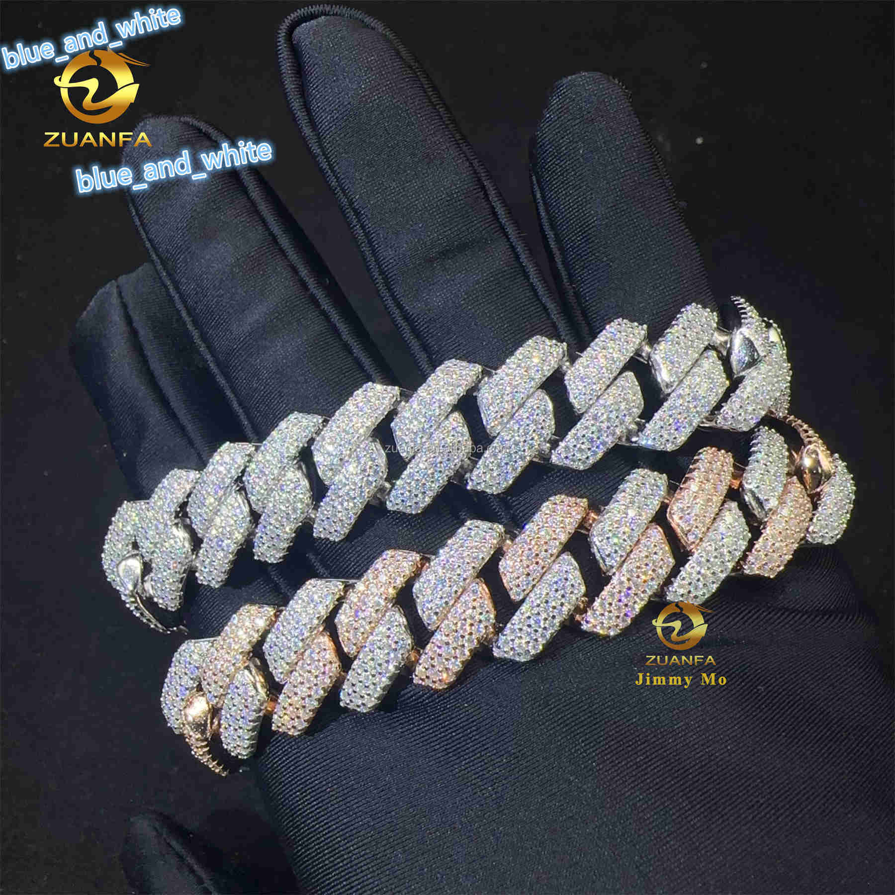 New Arrivals 15mm White Gold Two Tone Color Jewelry Luxury Man Style Hip Hop S925 Moissanite Diamond Miami Cuban Link Bracelet