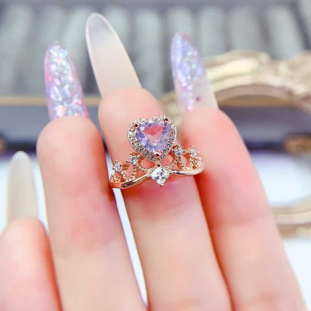 Vintage 925 silver crown ring natural amethyst ring 6mm real light purple amethyst jewelry with 18K gold plating