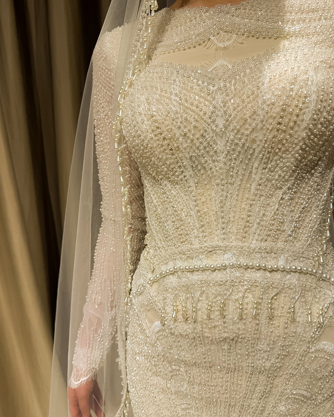 Classic Mermaid Wedding Dress Jewel Neck Long Sleeves Bridal Gowns Pearls Beaded Sequins Sweep Train Dresses Custom Made vestidos de novia