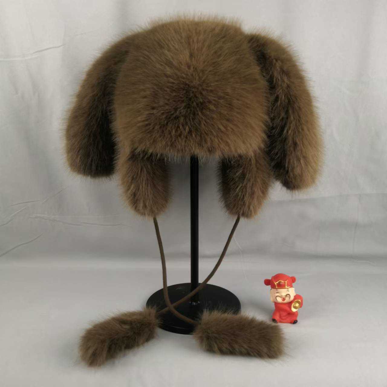 New Cute Rabbit Ear Hat for Women Winter Faux Fox Fur Warm Coldproof Ear Protection Hat Feng Hat H251020