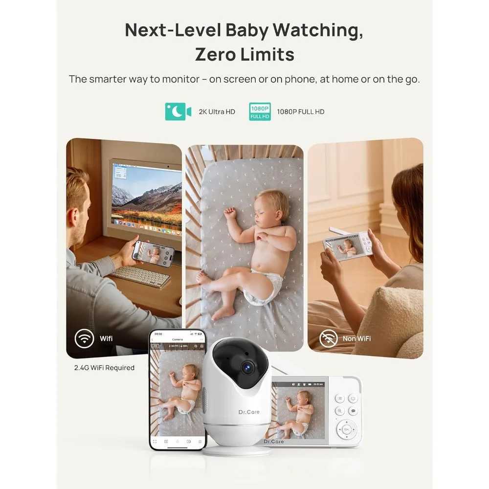 VistaView Smart WiFi Baby Monitor 5 1080P Split Screen 2K Camera App Control Cry Motion Alerts HD Night Vision 5000mAh J251121