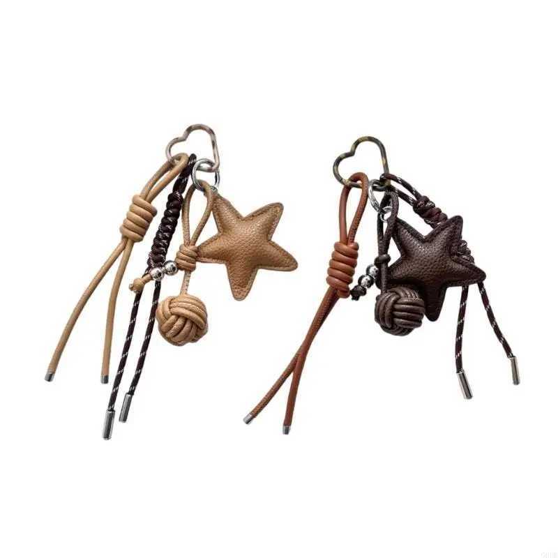 PU Leather Star and Ball Pendant Love Heart Ring Keychain Women Bag Decoration Backpace Accessories for Daily Use or Party Gifts W251021