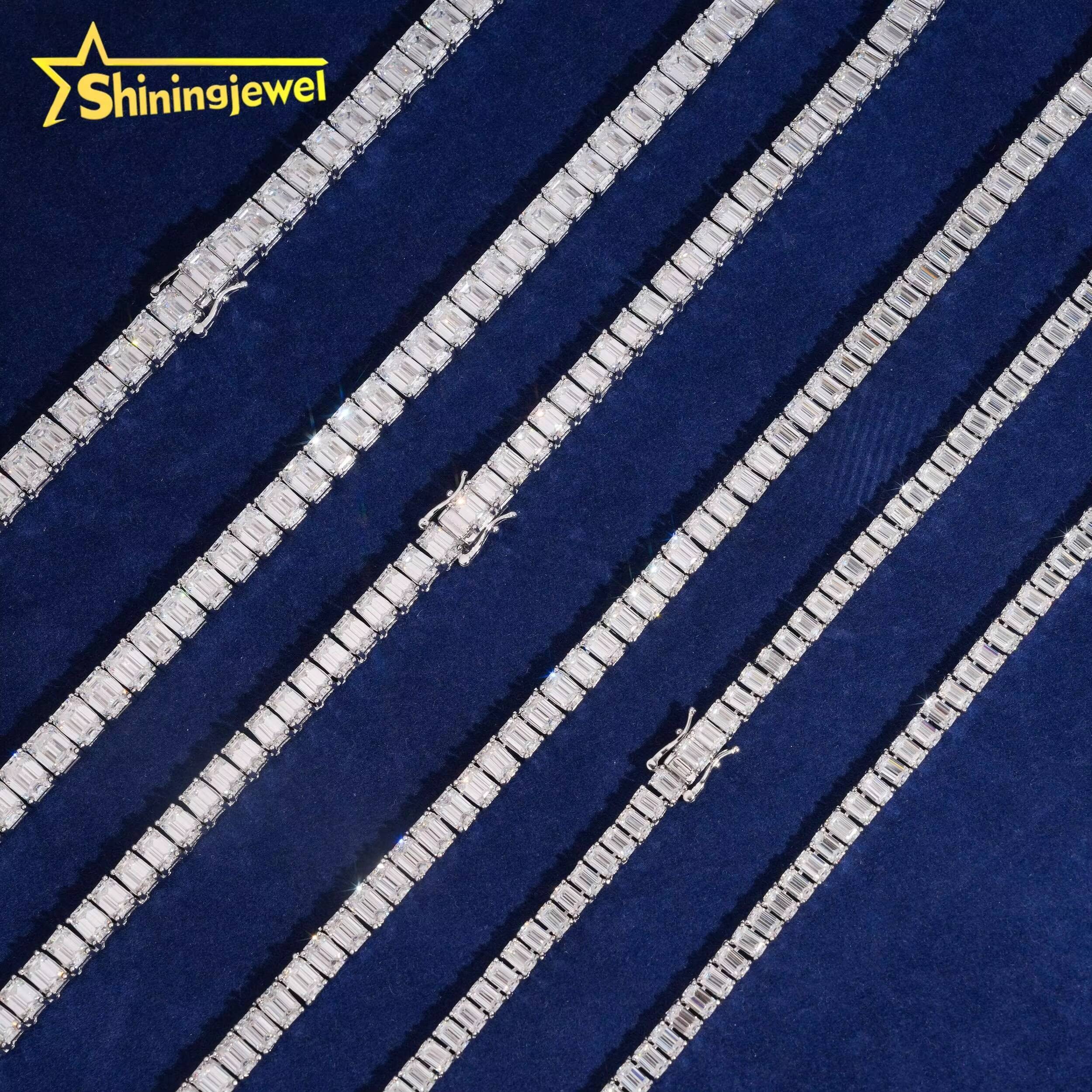 Hip Hop Jewelry 925 Silver Top Quality GRA Certificate Emerald Cut Moissanite Diamond Tennis Chain