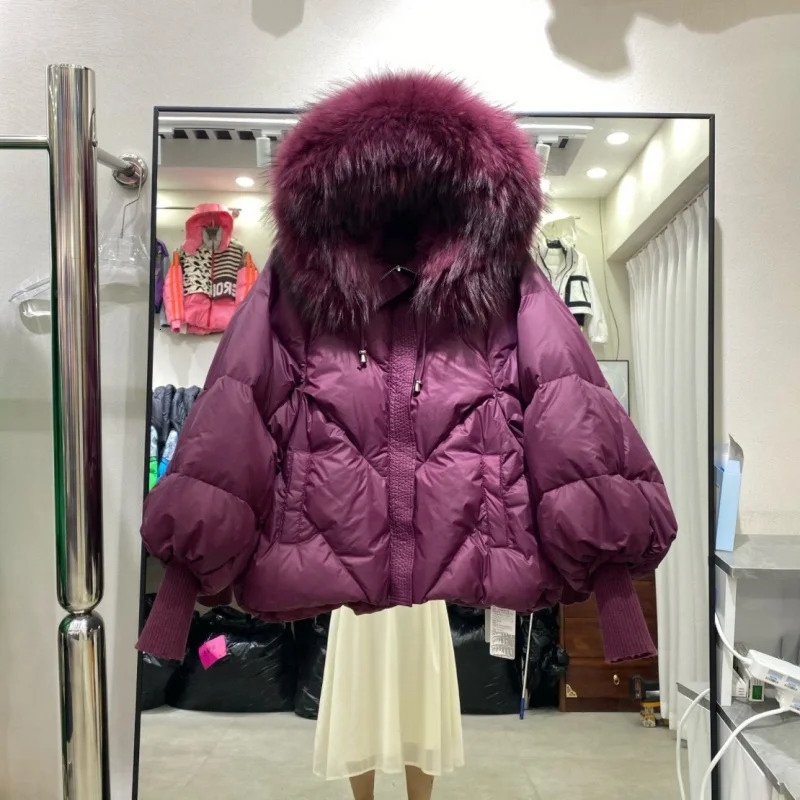 Winter Arrival Womens Fashion Casual Thickened Warm Knitted Sleeve Goose down Jacket Real Mink Collar Hooded High Quality 251017