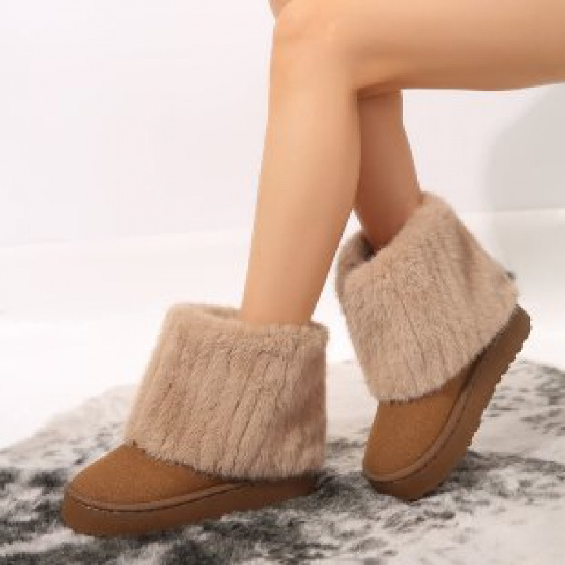 Winter New Fashion Furry Hem Wedge Non-slip High Women's Outdoor Warm and New Comfortable One-foot Snow Boots designer Women's
