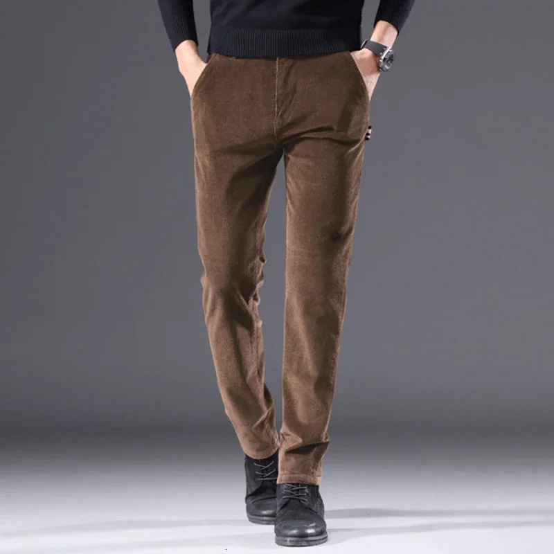 Mens Solid Straight Leg Corduroy Fabric Casual Pants Male Armygreen Coffee Office Stylish Youth Autumn Winter Trousers 251017