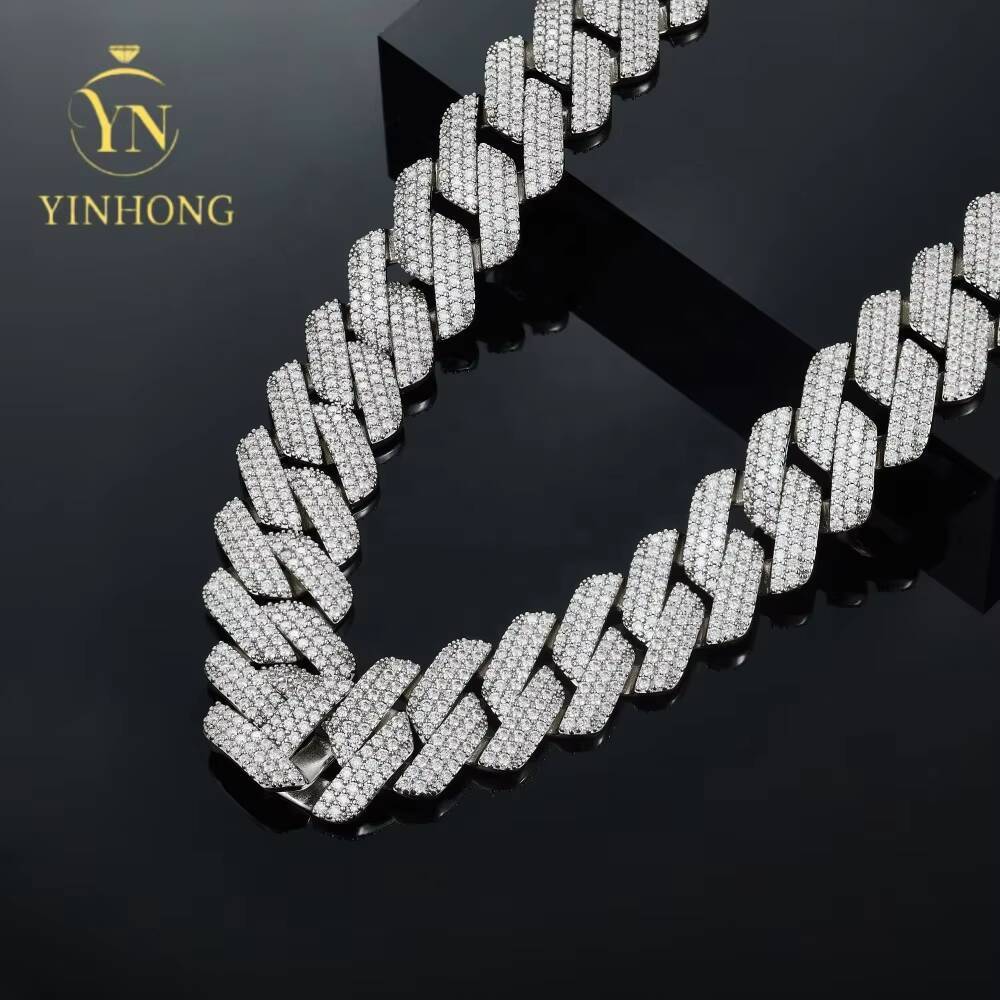 Vvs Diamond 2rows 8mm 12mm S925 Silver Gra Moissanite Iced Out Baguette Vvs Moissanite Cuban Link Chain Necklaces