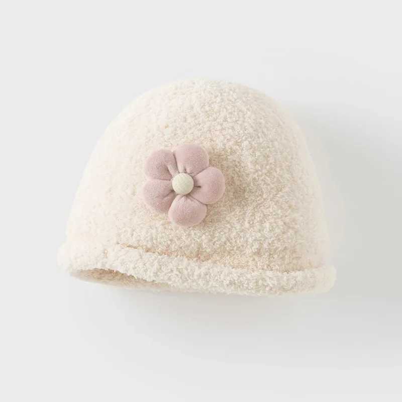 Dave Bella Winter Baby Girls Warm Flower Knitted Hats Children Beige Hat Soft Comfortable Kids Hat For 28Years DB4243809 J251021